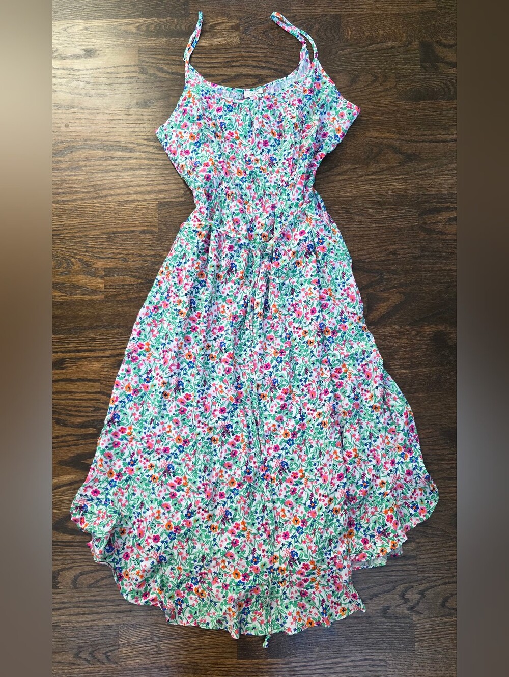 NWT J.Crew Women's Floral Maxi Dress Size12 Spaghetti Strap Tie Waist Ruffle Hem